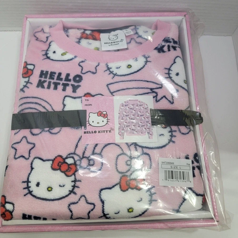 NEW GIFT BOX HELLO KITTY SANRIO WOMEN'S PINK SOFT FLEECE SWEATSHIRT PULLOVER LG - Picture 3 of 8